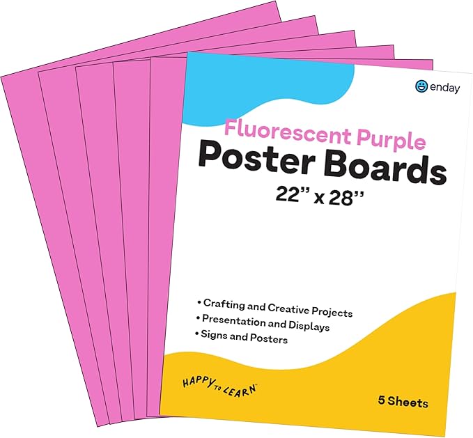 Emraw Poster Board Lightweight Craft Backing Boards for Presentations Office Sign Blank Painting Board Smooth Surface Poster Sheets for School Pack of 5 (Fluorescent Purple)