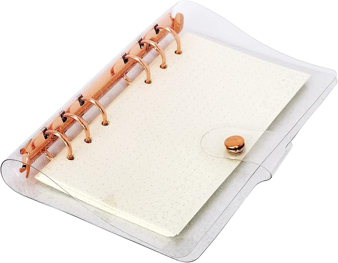 A6 A5 6-Holes Colorful PVC Cover Personal Organizer with Snap Button Closure File Folder for Loose Leaf Sheet Notebook (Rose Gold, A6 mini Set)