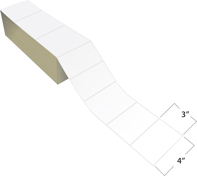 Blank Labels Direct Fanfolded Thermal Labels 4" x 3" Label 4000 Labels Per Stack with Perforations 2 Stacks per Case
