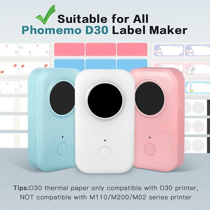 Phomemo D30 Adhesive White Circle Label Paper 1/2" X 1" (14mm X 28mm) 220 Labels/Roll, Black on White, 3 Roll
