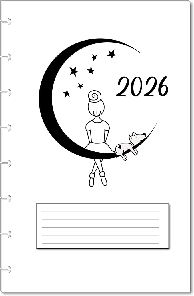2026 Monthly Planner Calendar Refills for 7,8,9,11 Disc Mini, Classic, Skinny, Junior, Big size Discbound, Happy Planners, Loose-Leaf Inserts, 12 Month (8 Disc Junior, Puppy)