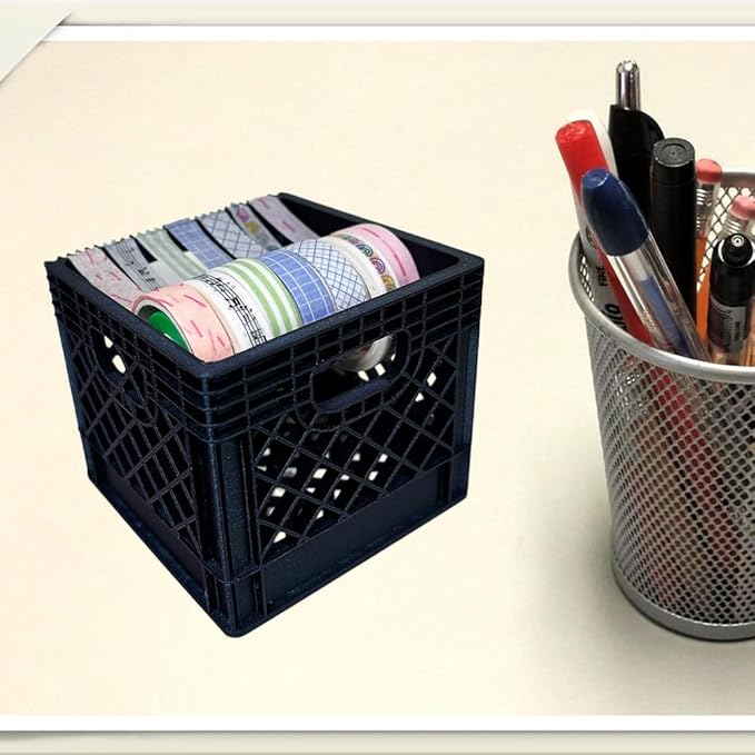 Mini Milk Crate Washi Tape Dispenser - Cute Art Wrapping Paper Cutter - Fun Desk Accessories- Unique Unusual Crafting Storage - Useful Novelty Practical Gag Gifts Vintage Decor Accents (Purple Blue)