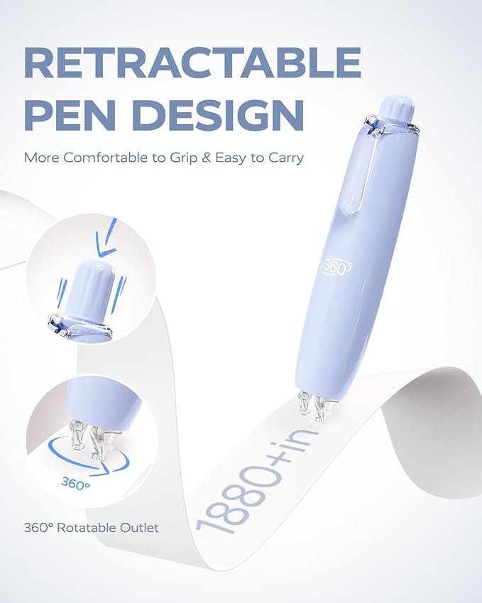 Four Candies Refillable Retractable White Correction Tape, 4PCS Smooth White Pull-Out Tape with 4 Extra Refills, Easy to Use Applicator for Instant Corrections for Office, School Supplies (Blue)