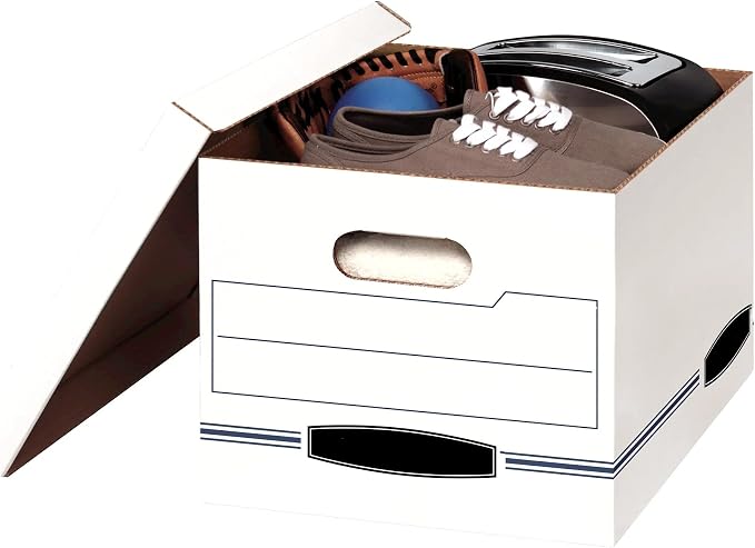 10 Pack White Corrugate Cardboard File Storage Box with Lids - Basic Duty, Stackable, Dust-Proof for Letter & Legal Size Documents, Home Office & Archive