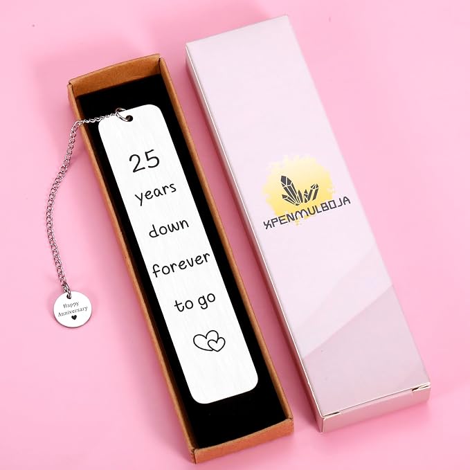 25 Year Anniversary Silver Gifts for Him/Her, 25th Wedding Anniversary for Wife Husband - Silver Anniversary Bookmark for Women Men Couples