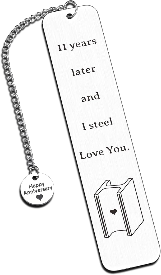 KINMES 11th Anniversary Bookmark, 11 Years Steel Gifts, Wedding for Couple, Men Women, Anniversary Birthday Gifts