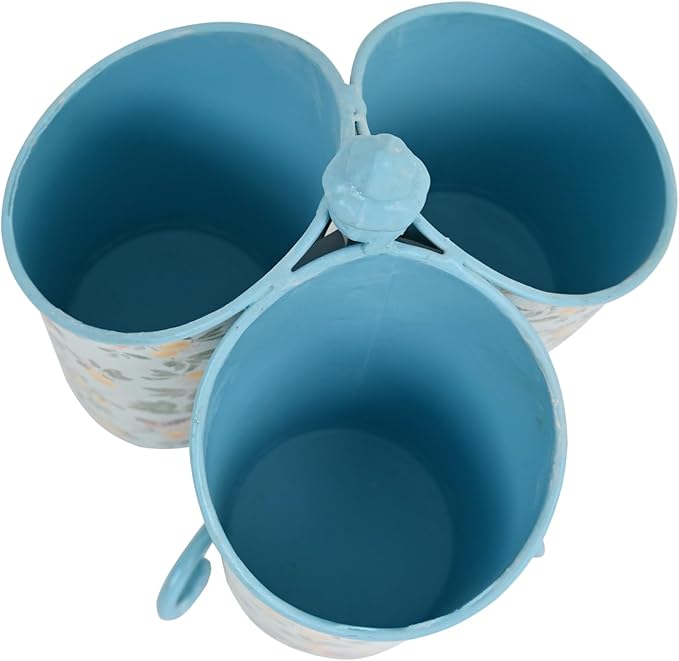 360° Rotating Metal Pen Holder for Desk, Cute Floral Bird Desktop Organizer with Dome Roof, Pencil Cup & Remote Control Holder for Home Office (Blue)
