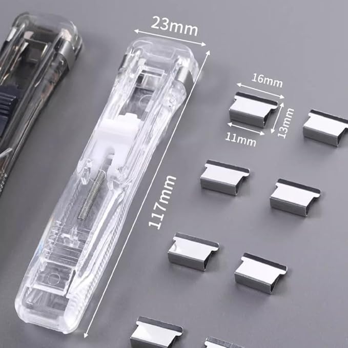 Portable Binder Clip Stapler with 100 Refill Clips,Handheld Paper Clamp Dispenser for Desktop/Document, No-Hole Binding, Home/School/Office Use (Blue,A)