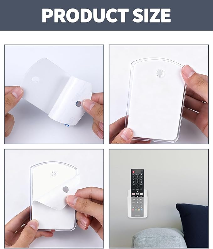2 PCS Remote Control Holders Wall Mount, Self Adhesive TV Air Conditioner Remote Control Holder, Wall Mount Storage Box Organizer Wall Pen Holder Storage for Home Office School (Clear)