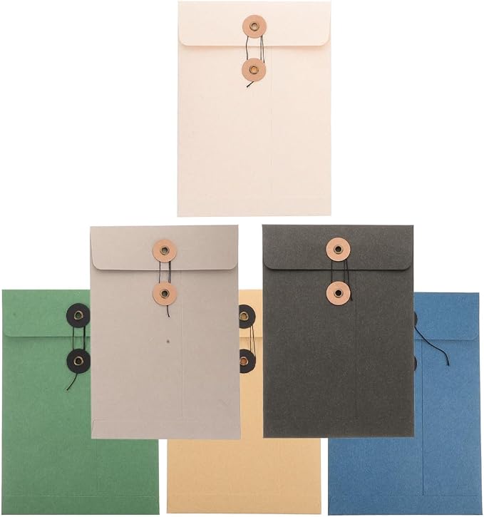 SHINEOFI 6pcs Kraft String Envelope File Folder, Paper Envelope File Bag Document Holder Storage Pouch Organizer for Office Schools Supplies