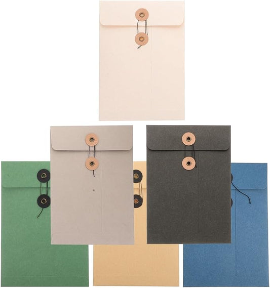 SHINEOFI 6pcs Kraft String Envelope File Folder, Paper Envelope File Bag Document Holder Storage Pouch Organizer for Office Schools Supplies