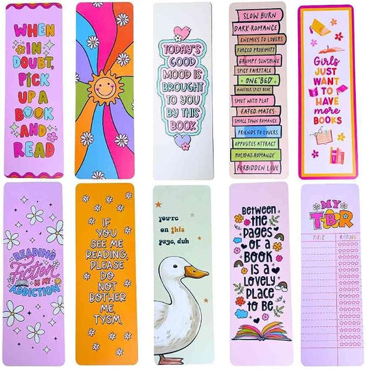 10PC Bookmarks for Women, Cute Colorful Bookmark for Book Lovers Reading Accessories Book Marks Laminated Plastic Cool Design Motivational Affirmation Summer Notebook Novelty for Girls