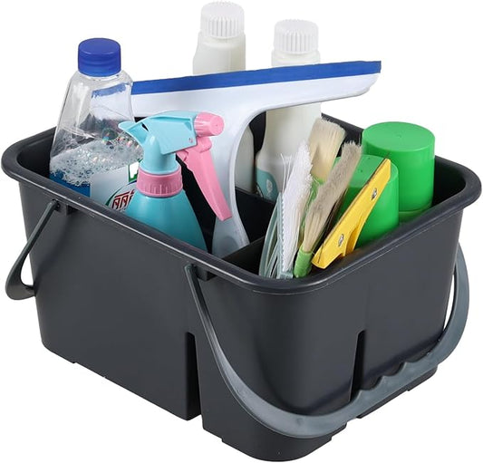 Plastic Divided Caddy Organizer with Handle, 4-Compartment Plastic Cleaning Caddy, Drak Gray, F