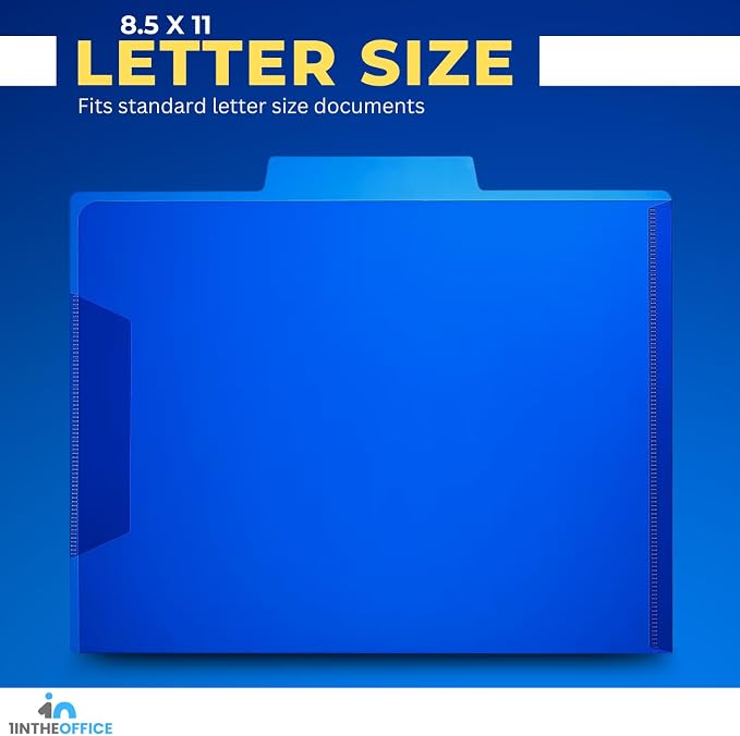 1InTheOffice Plastic File Folders, Poly File Folders, Translucent Poly File Folders, 1/3-cut, Top Tabs, Letter Size, Assorted, 12/Pack