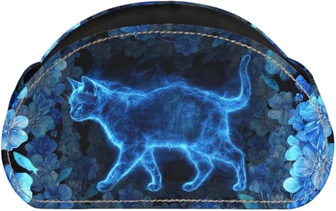 Forchrinse Blue Cat Print Remote Control Holder,Leather Makeup Organizer with 5 Compartments,Table Decor Storage Remote Caddy for Home Office