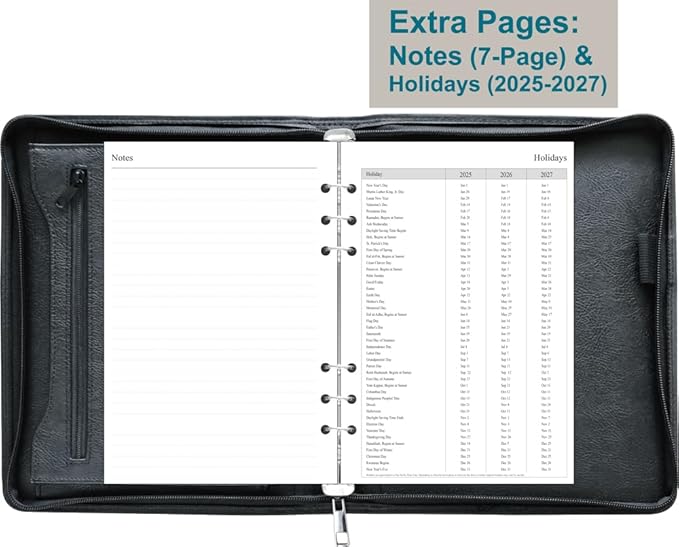 Fan&Ran 2026-2027 Zippered Planner, 6-Ring Portfolio Binder with Weekly Inserts, A5 Size, Black