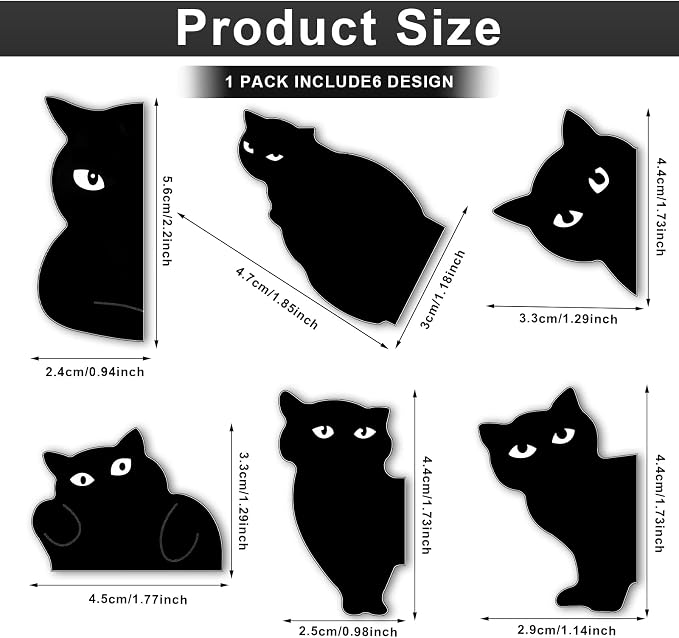 Sliverdew Magnetic Bookmarks, 6 Pcs Assorted Black Cat Page Marker Set for Cats Lover Gifts, Cute Kawaii Book Mark Page Clips for Women Teachers Students Book Lovers