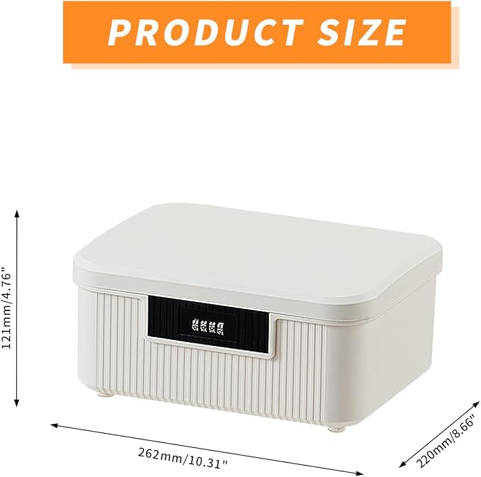 RUIAN Lockable Storage Container Bin, 2.3 Gallon Security Portable Combination Lock Plastic Box, Locked Security Box Suitable for Storing Important Items and Documents (Milk white)