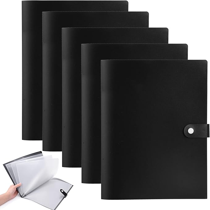 Cesil 5 Packs 10-Pocket File Folder, Letter A4 Paper Project Organizer Folders with Snap Button, Plastic Document Organizer for School Office Home