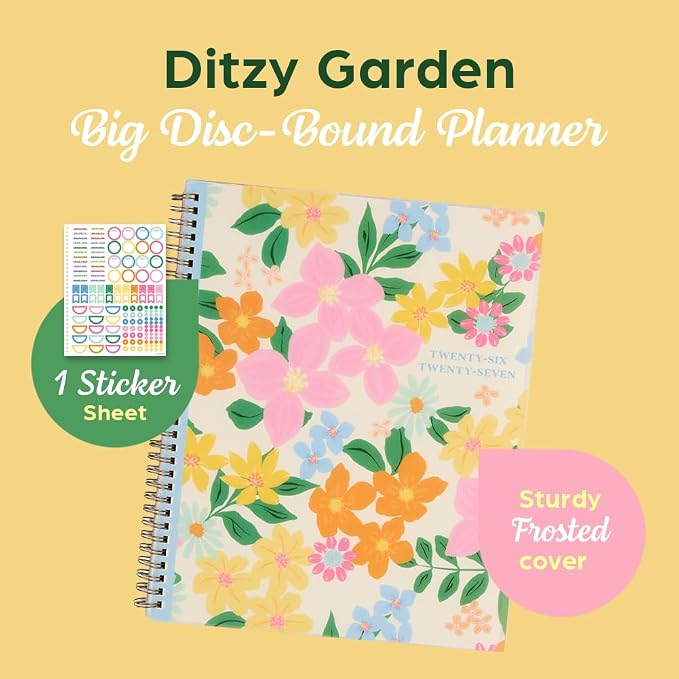 Organized by Happy Planner Twin-Loop Dated 12-Month July 2026–June 2027 Academic Planner, Big Size, 8.5" x 11", Academic Layout, Ditzy Garden