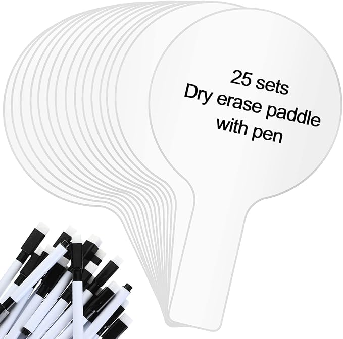 25 Sets 5x9 Inch Answer Dry Erase Paddles and 25 Black Marker Set Handheld Small Dry Erase Board Double Sided Auction Paddles Handheld Whiteboard for Classroom Voting Answering Auction Bidding