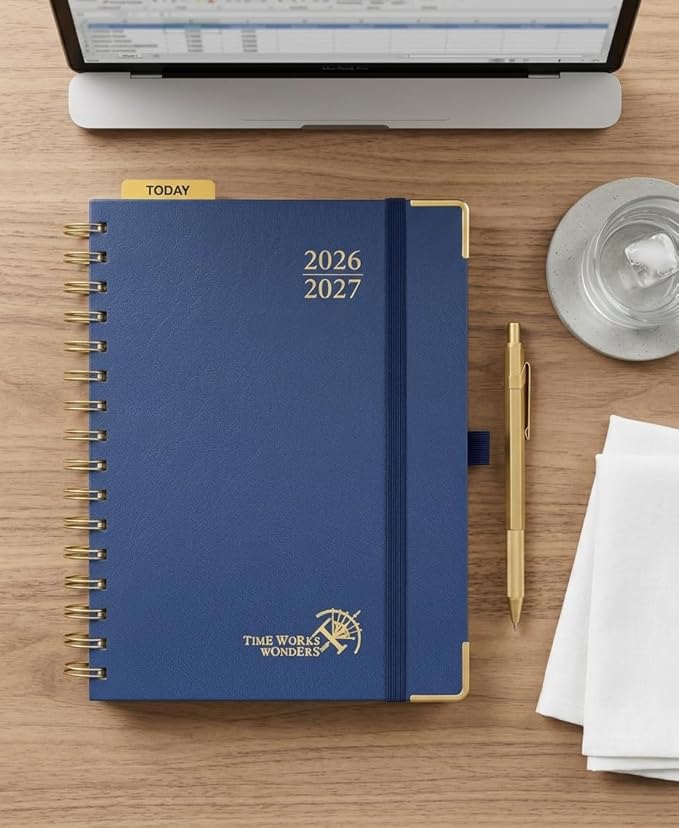 POPRUN 2026-2027 Academic Year Weekly and Monthly Planner Calendar,Jul 2026 - Jun 2027，6.25" x 8.5",Daily Agenda Book & Appointment Book with Hourly Schedule, Tabs, Hardcover, School and Office Supplies - Light Yellow