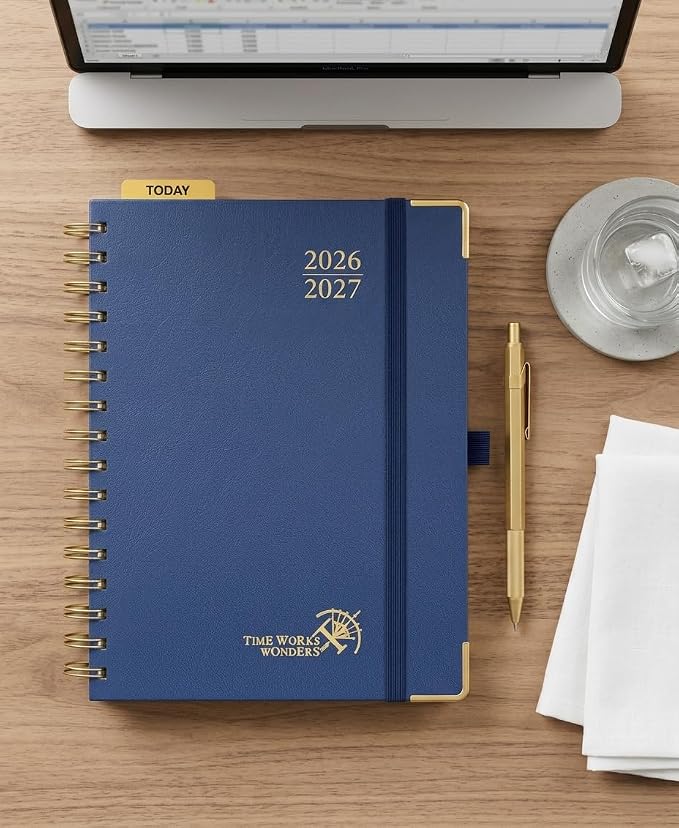 POPRUN 2026-2027 Monthly Planner, 18 Month Calendar (July 2026-Dec 2027), 6.25" x 8.5" A5 Spiral Hardcover Organizer with Dotted Note Pages, Professional Appointment Book for Business Office, Students & Teachers - Navy Blue