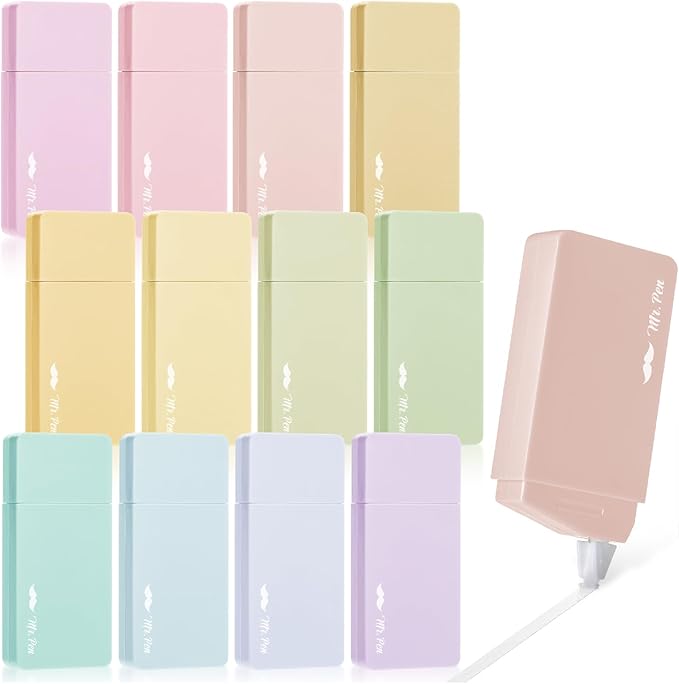 Mr. Pen- Aesthetic Correction Tape Bulk, 0.2" x 236", 12 pcs, Pastel Colors, Cute Correction Tape