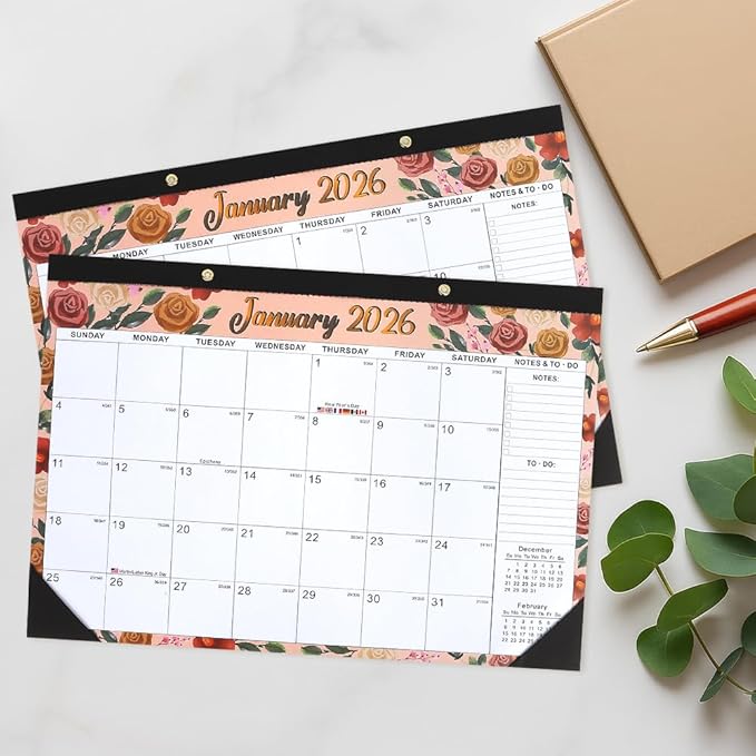 Desk Calendar 2026, Wall Calendars 2026-2027, 18 Month Calendar Runs from Jan 2026 - Jun 2027, 17" x 12" Large Flower Wall Calendars Desktop Monthly Planner for Home Office Teacher School Supplies