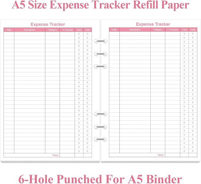 Budget Planner Refills for A5 Binder - 6 Hole Expense Tracker Paper, 50 Sheets/100 Pages, 100gsm, White, 5.8'' x 8.5''