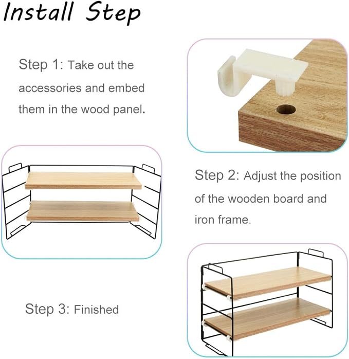 Desktop Shelf Organizer, Small Wood Countertop Bookshelf Adjustable Desktop Organizer Office, Desk Storage Tabletop Display Shelf for Home Office Kids Dorm (Wood Black Frame)