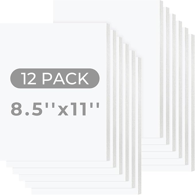 Mat Board Center, 12 Pack 8.5x11 White Foam Boards, Acid Free Foam Core Board, 1/8 inch Thick