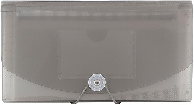 JAM PAPER Accordion Folders - 13 Pocket Plastic Expanding File - Check Size - 5 x 10 1/2 - Smoke Grey - 2/Pack