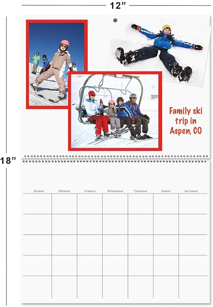 Blank Scrapbook Wall Calendar, Undated, 12-Inch x 9-Inch Size Closed, 18-Inch Size Open, Large Bookstore-Quality, DIY Spiral-Bound Hanging Monthly Calendar for Kitchen & Office, by Current