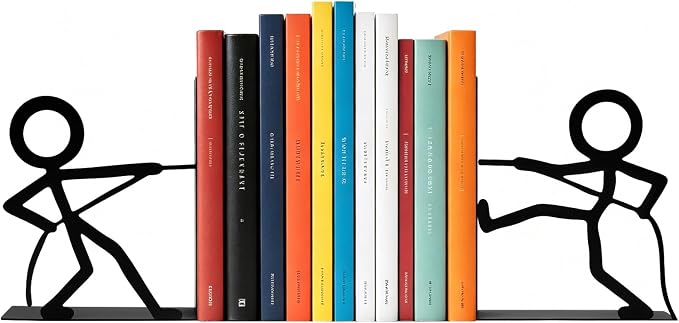 Metal Bookends People Book-End, Decorative Cute Book Ends for Shelves in Home Office Desk Book Holder, Bookshelf Decor & Gift -Tug of War