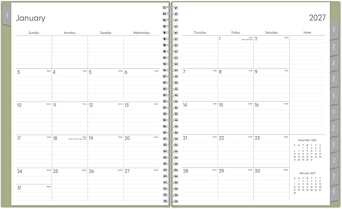 Blue Sky 2027 Weekly and Monthly Planner Calendar, Includes January 2027 - December 2027, 8.5" x 11", Flexible Cover, Wirebound, Laminated Tabs, Storage Pocket, Enterprise Sage Green