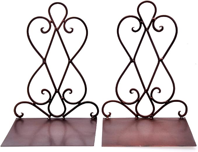 Artkingdome Vintage Metal Bookends for Heavy Books, Non-Slip Book Stoppers for Shelves, Farmhouse Decorative Holders for Office Desk, Sturdy Book Ends for Classroom Library Home, Set of 2 with Pads