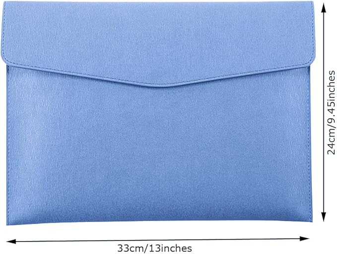 PU Leather A4 File Folder Document Holder Waterproof Portfolio Envelope Folder Case with Snap Closure Blue