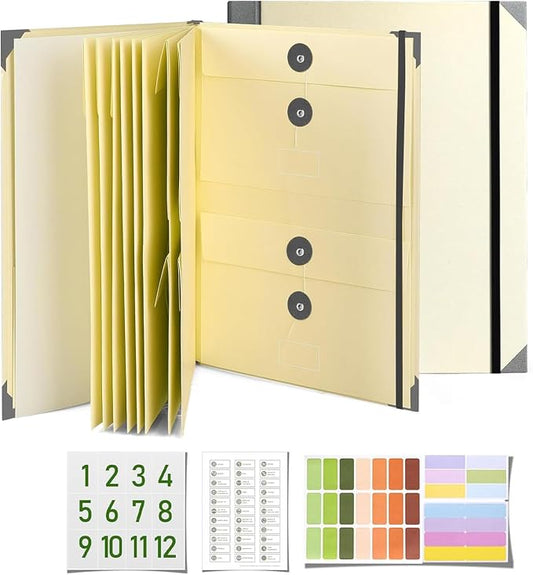 Important Document Organizer, File Folder with Labels and 12 Pockets, Expanding Storage Folder for Family Emergency Binder, Life Binder Organizer for Photos and Letters, Yellow
