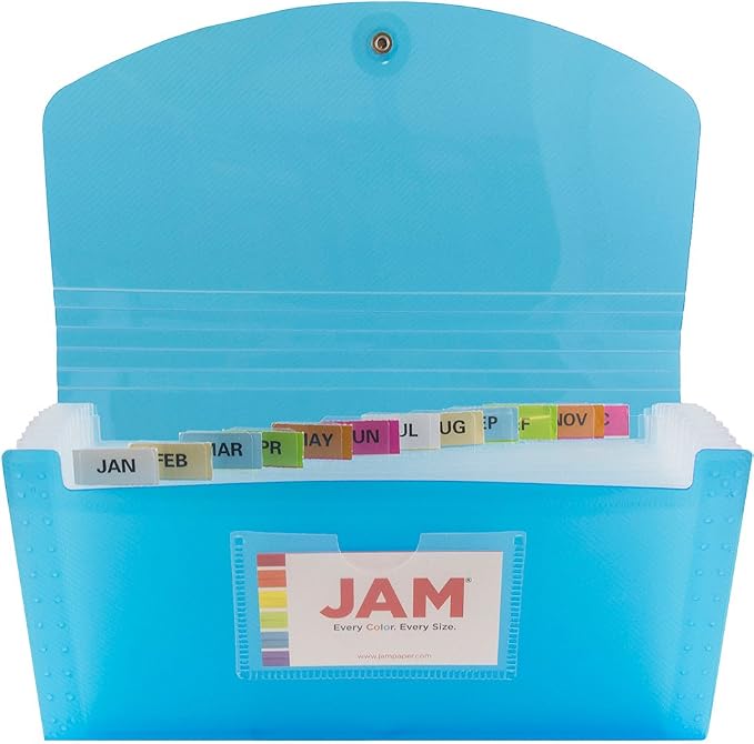 JAM PAPER Accordion Folders - 13 Pocket Plastic Expanding File - Check Size - 5 x 10 1/2 - Blue - 2/Pack