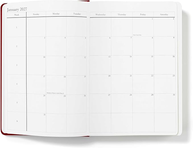 Wykeham's Executive 2026-27 Daily Journal Planner – Customization Available – Mid-Year Academic Diary (Personalized Crimson, 8.5"×5.5")