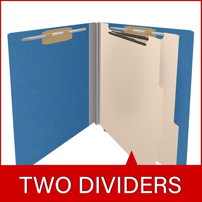 25 Pt. Pressboard Classification Folders, Full Cut End Tab, Letter Size, 2 Dividers, Royal Blue (Box of 10)