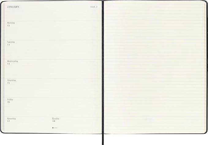 Moleskine Classic 18 Month 2025-2026 Weekly Planner, Hard Cover, XL (7.5" x 10"), Black, 208 pages