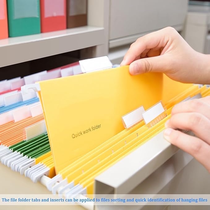 File Folder Tabs, Insertable Plastic Tabs Hanging Folder Tabs,100 Pcs Hanging File Folder Tabs with 200Pcs Inserts for Hanging Folders (Multicolor)