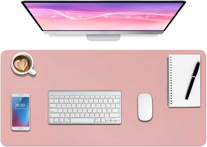 Boutilon Leather Desk Pad Protector,Non-Slip Mouse Pad,Laptop Desk Pad,Office Mouse Mat,Waterproof Leather Desk Blotter,Desk Writing Pad for Office and Home (XXL-Pink,47.2"x 17")