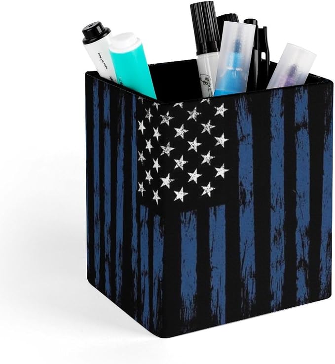 Women's Fashion Pencil Pen Holder Cup, Waterproof Office Supplies, Waterproof Multifunctional Office Supplies Blue Line American Flags
