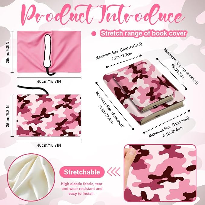 Camouflage Patern Stretchable Book Cover 15.7"x9.8", Elastic Washable Book Protector for Hardcover Textbooks Paperbacks, Reusable Polyester Book Sleeve for Women