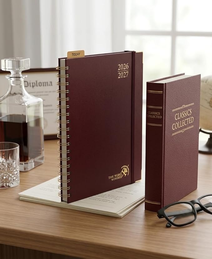 POPRUN 2026-2027 Academic Year Weekly and Monthly Planner Calendar,Jul 2026 - Jun 2027，10" x 8"， Daily Agenda Book & Appointment Book with Hourly Schedule, Tabs, Hardcover, School and Office Supplies - Burgundy