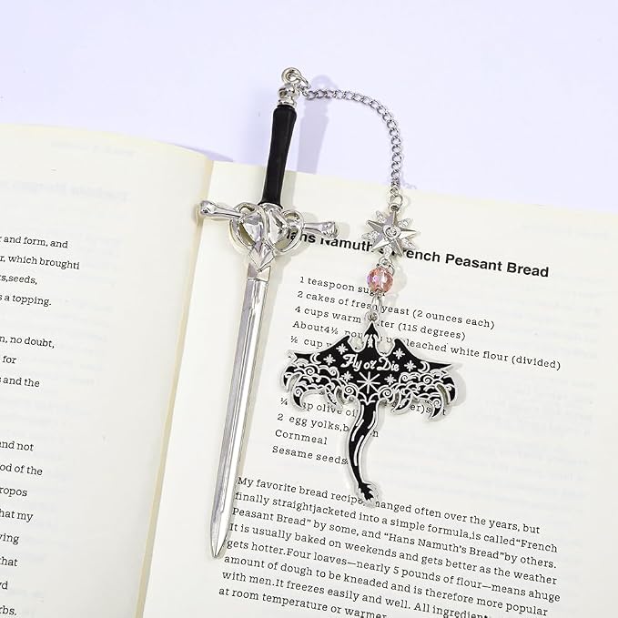 Fantasy Fourth Wing Sword Bookmarks, Flying Dragon Metal Bookmark with Pendant, Book Mark for Reading Women Men Couple Book Accessories,Reading Supplies for Book Lover (Stegosaurus B)