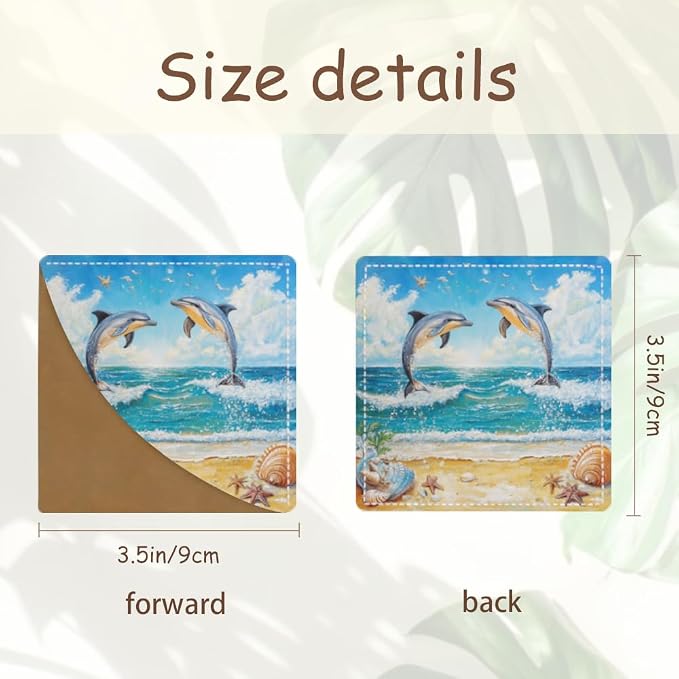 2PCS PU Leather Bookmarks 3.5x3.5 Inch Dolphin Ocean Design | PU leather bookmarks with dolphin ocean design for novels, journals, planners, students, teachers and book lovers.